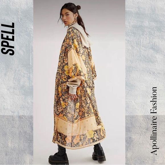 SPELL GYPSY COLLECTIVE HIBISCUS LANE MAXI ROBE IN LICORICE NWT M/L RARE - Picture 4 of 9